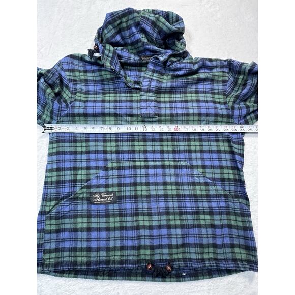 The Vermont Flannel Co Plaid Hooded Pullover Shirt Men’s Medium Blue Green Check - Picture 8 of 10